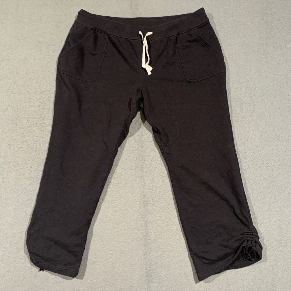 Made For Life Capri Sweatpants Women PXL Black Ruched Hem Athleisure Loungewear